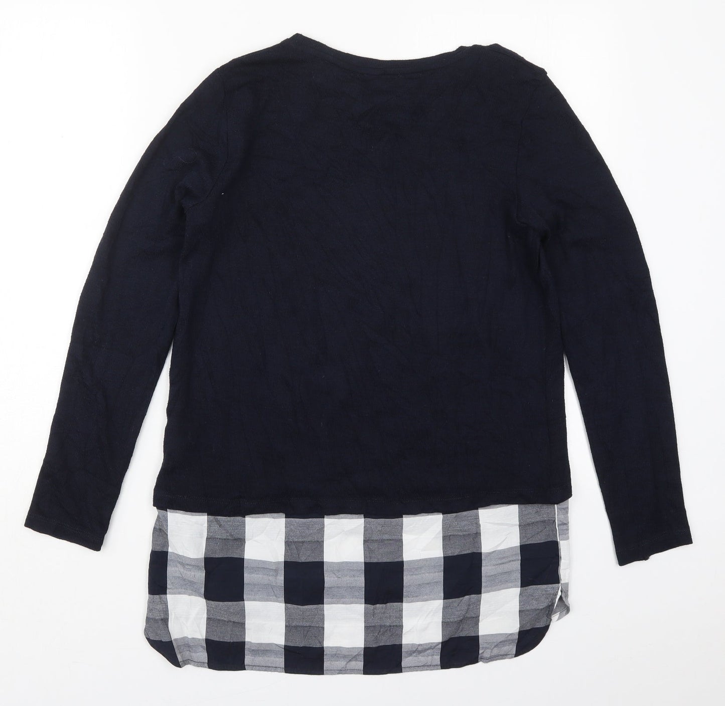 TU Womens Blue Round Neck Check Polyester Pullover Jumper Size 10