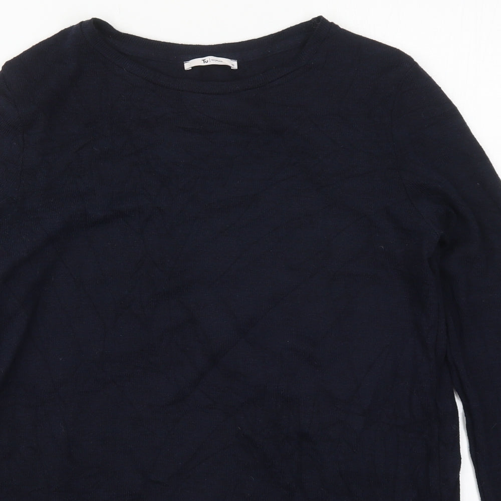TU Womens Blue Round Neck Check Polyester Pullover Jumper Size 10
