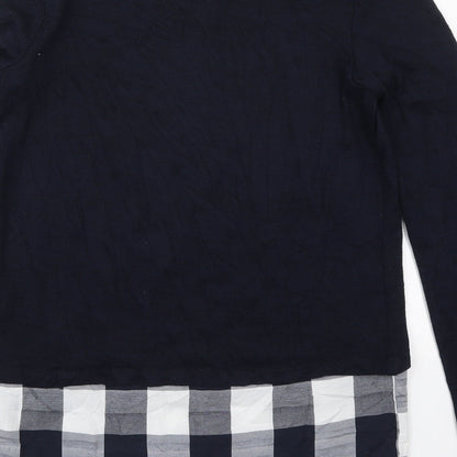 TU Womens Blue Round Neck Check Polyester Pullover Jumper Size 10