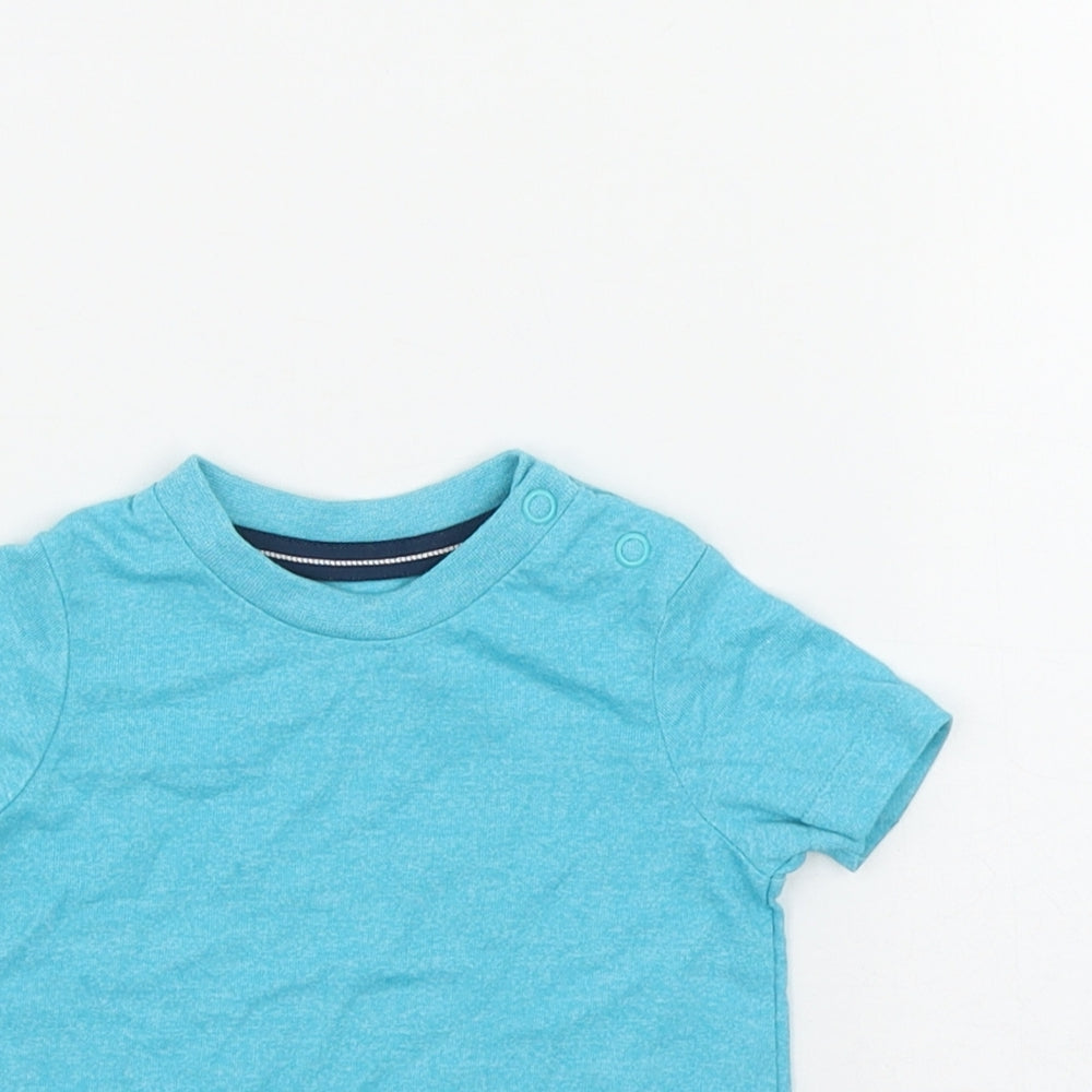 F&F Boys Blue  Cotton Basic T-Shirt Size 0-3 Months Round Neck Snap