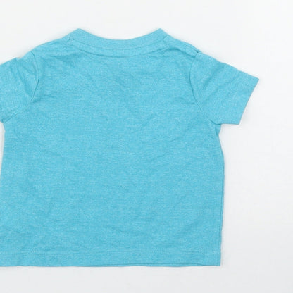 F&F Boys Blue  Cotton Basic T-Shirt Size 0-3 Months Round Neck Snap