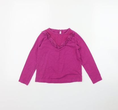 Dunnes Stores Girls Pink  Cotton Basic T-Shirt Size 5-6 Years Round Neck Button