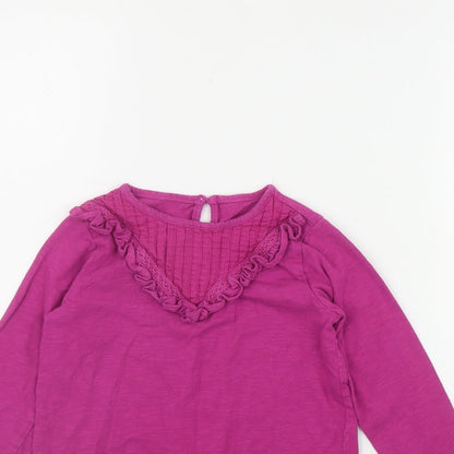 Dunnes Stores Girls Pink  Cotton Basic T-Shirt Size 5-6 Years Round Neck Button