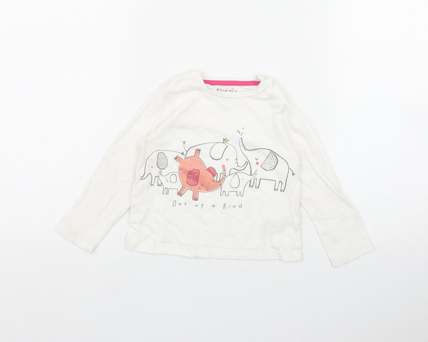 F&F Girls White  Cotton Basic T-Shirt Size 12-18 Months Round Neck Snap - 'One of a kind'