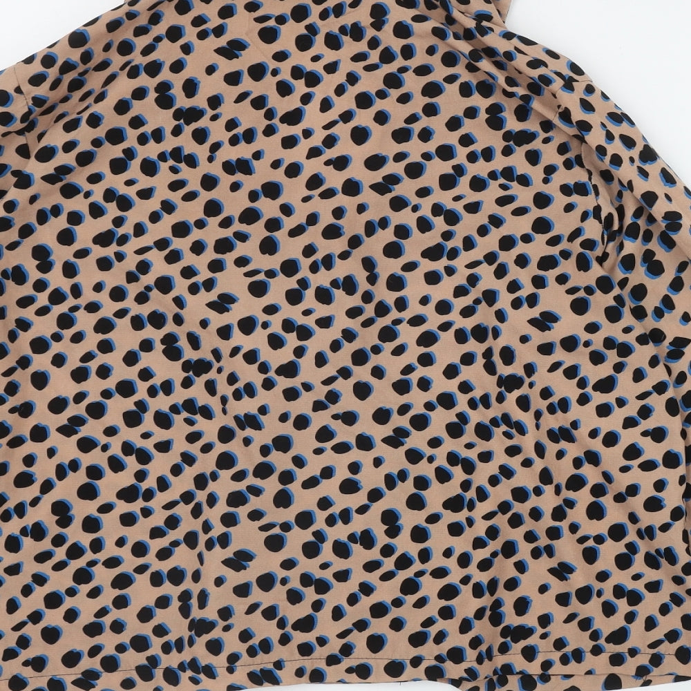 Boohoo Womens Brown Animal Print Polyester Basic Button-Up Size 14 Collared