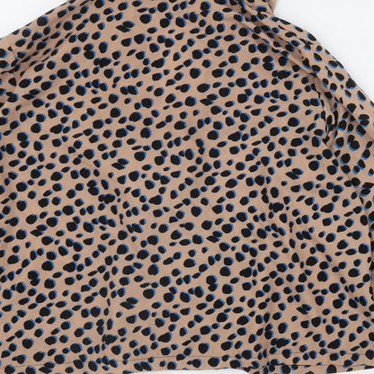 Boohoo Womens Brown Animal Print Polyester Basic Button-Up Size 14 Collared
