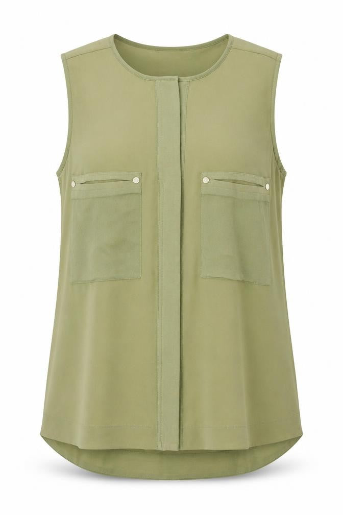 Front view of Next women’s green polyester basic tank, size UK 12, v-neck