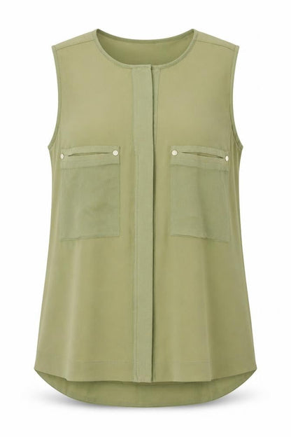Front view of Next women’s green polyester basic tank, size UK 12, v-neck