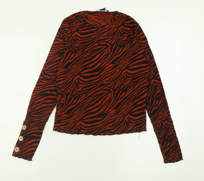Primark Womens Orange Animal Print Viscose Cropped T-Shirt Size S Crew Neck