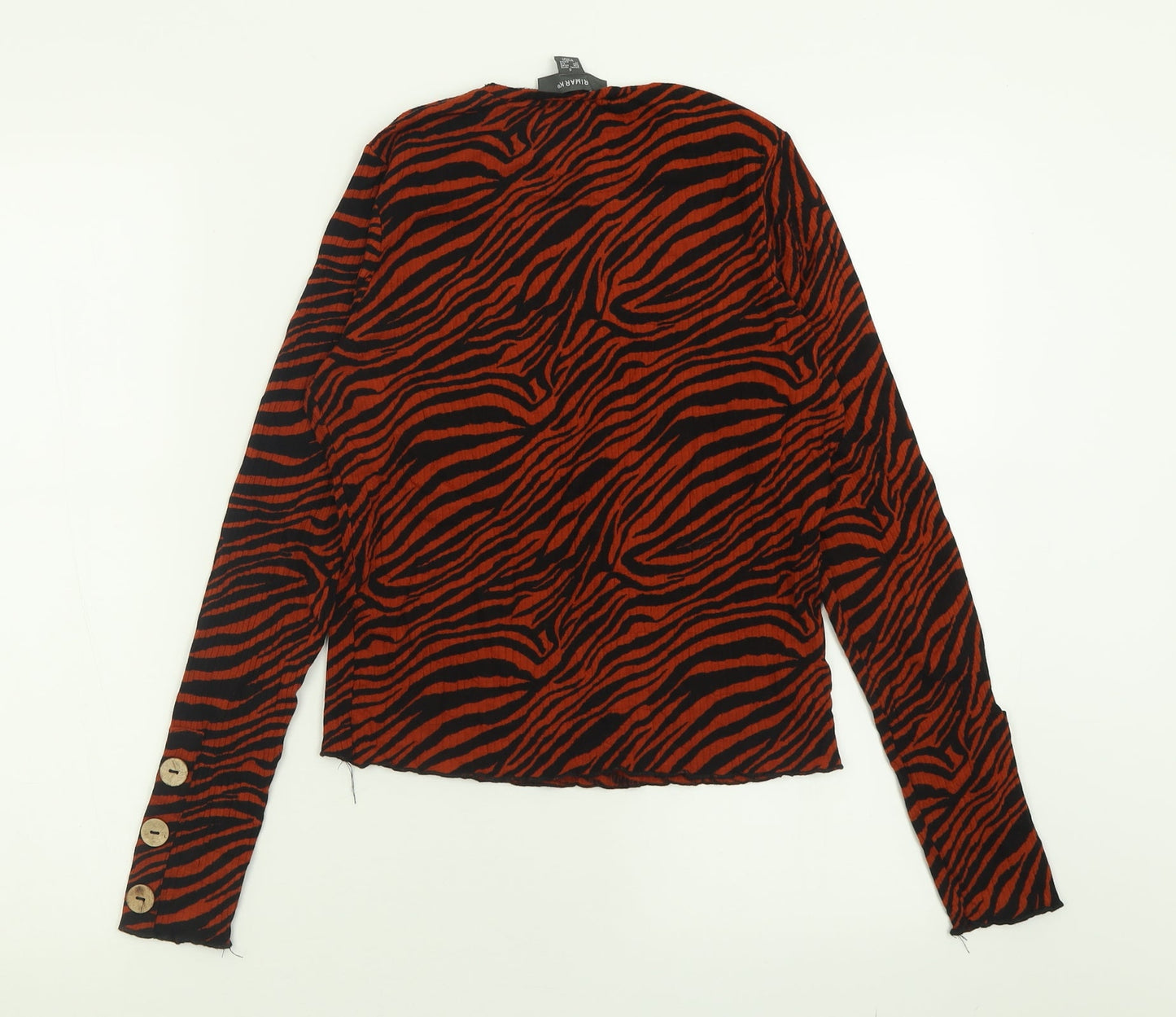 Primark Womens Orange Animal Print Viscose Cropped T-Shirt Size S Crew Neck