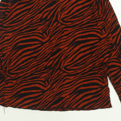 Primark Womens Orange Animal Print Viscose Cropped T-Shirt Size S Crew Neck