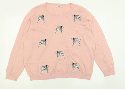 George Womens Pink Crew Neck Geometric Acrylic Pullover Jumper Size 22