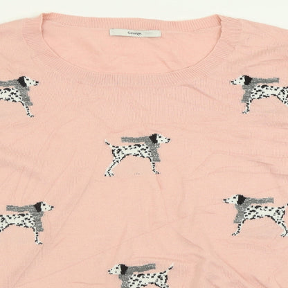 George Womens Pink Crew Neck Geometric Acrylic Pullover Jumper Size 22