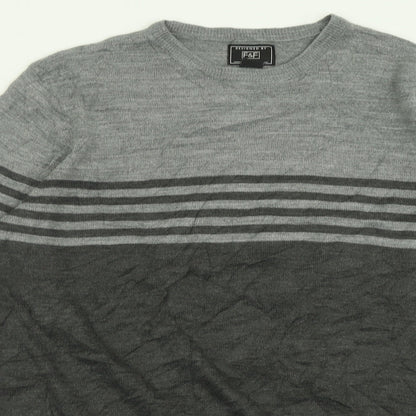 F&F Mens Grey Crew Neck Striped Acrylic Pullover Jumper Size S
