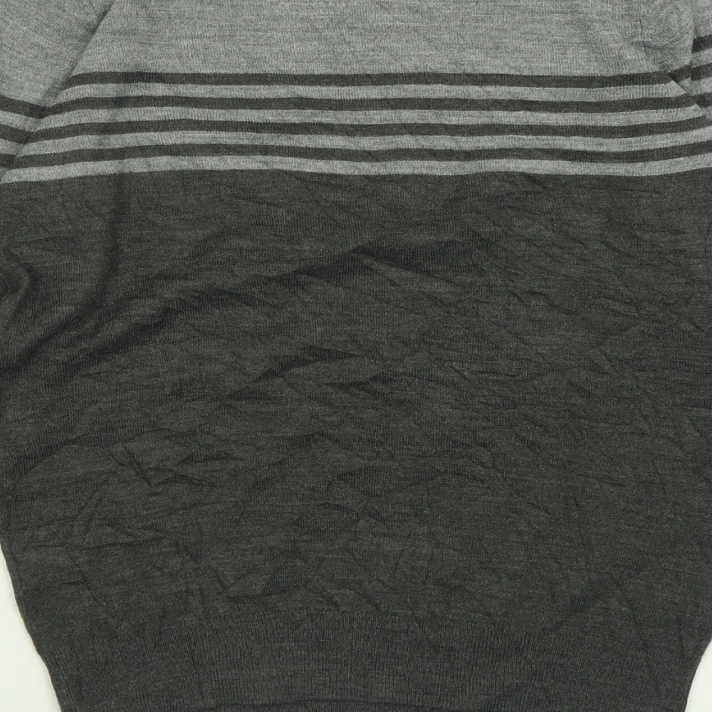 F&F Mens Grey Crew Neck Striped Acrylic Pullover Jumper Size S
