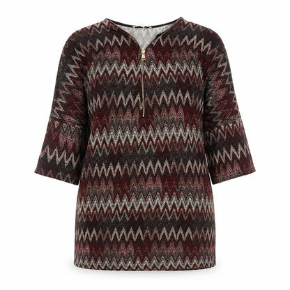 Front view of Voulez-Vous women’s red v-neck geometric polyester jumper, size L