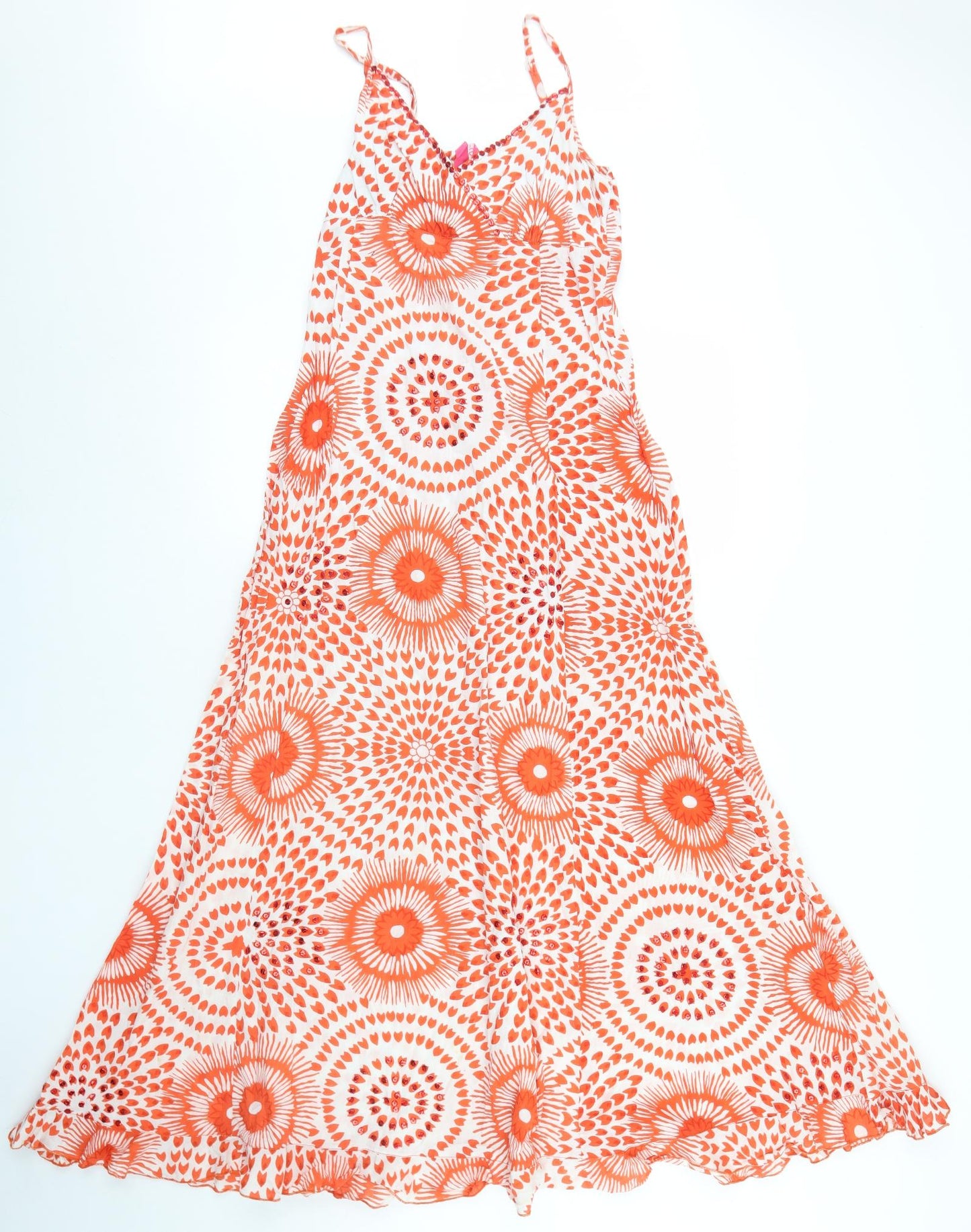 Satsu Womens Orange Geometric Cotton Trapeze & Swing  Size 8  Round Neck