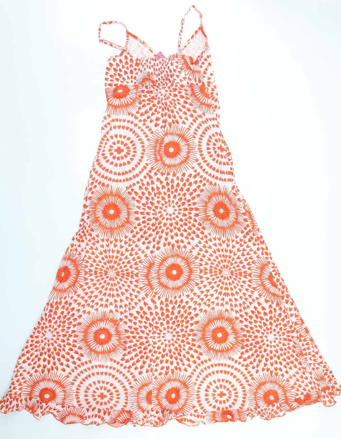 Satsu Womens Orange Geometric Cotton Trapeze & Swing  Size 8  Round Neck