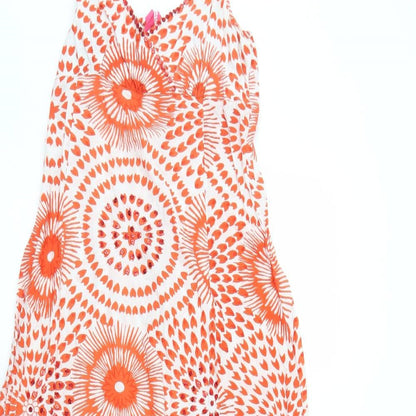 Satsu Womens Orange Geometric Cotton Trapeze & Swing  Size 8  Round Neck