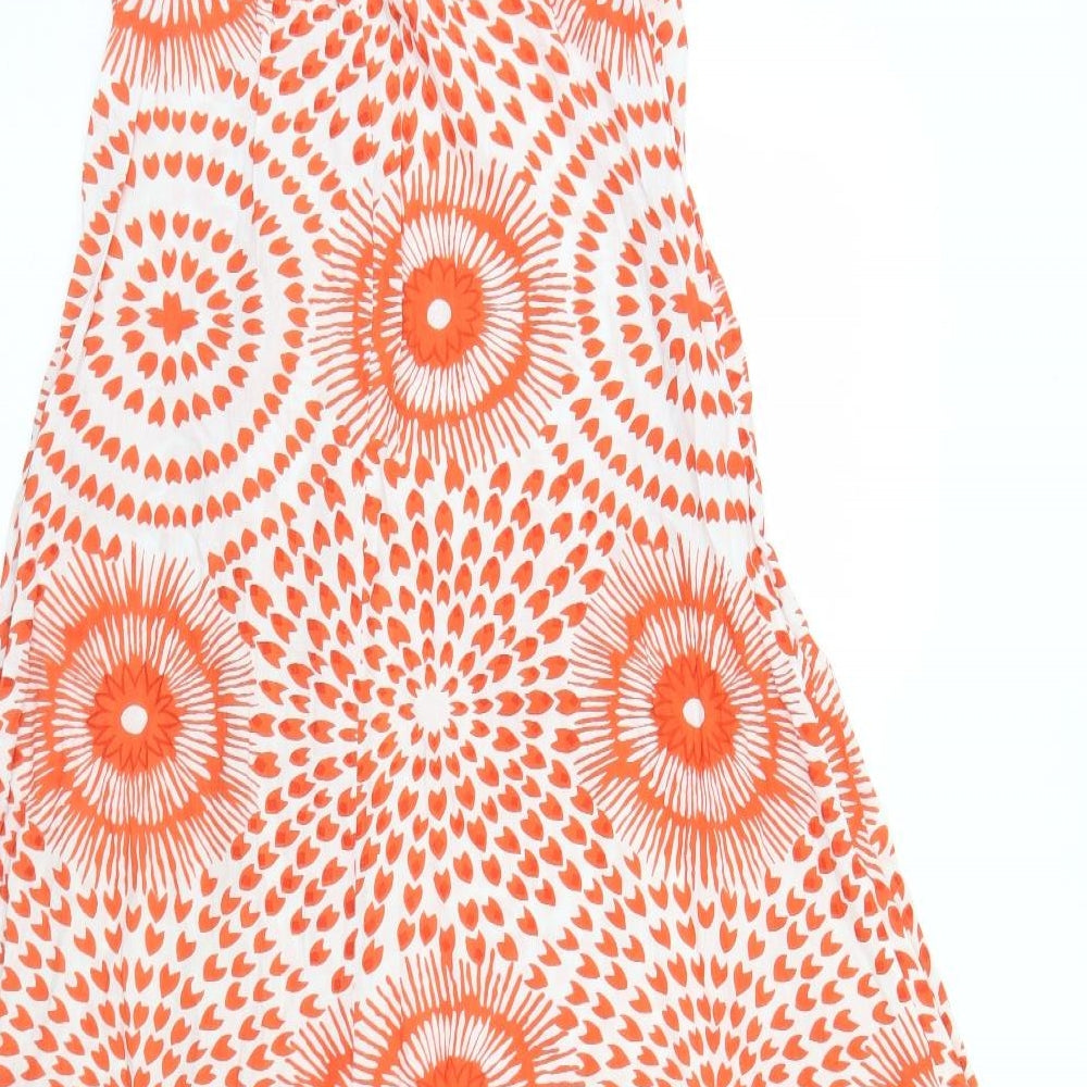 Satsu Womens Orange Geometric Cotton Trapeze & Swing  Size 8  Round Neck