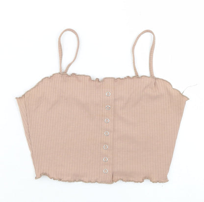Primark Womens Brown  Polyester Cropped Tank Size 6 Round Neck