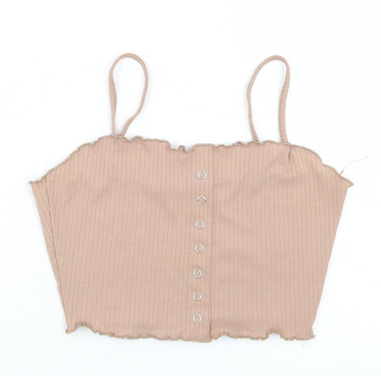 Primark Womens Brown  Polyester Cropped Tank Size 6 Round Neck