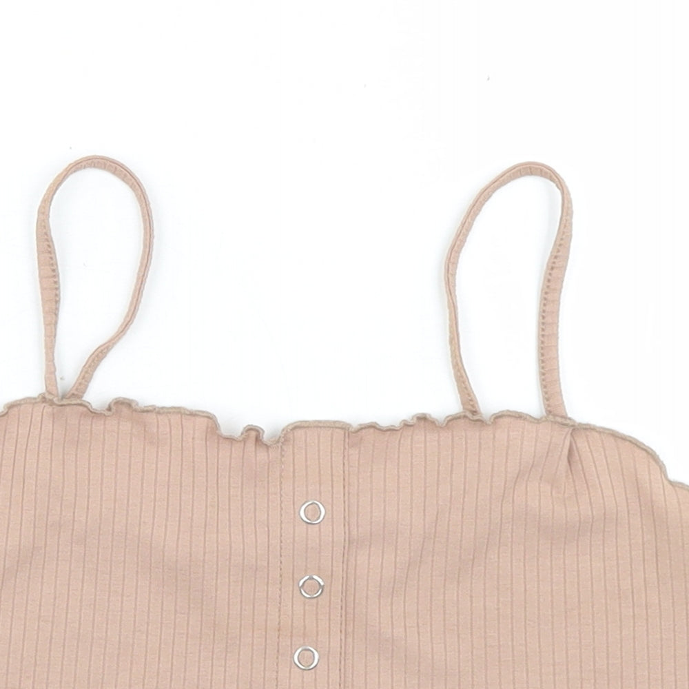 Primark Womens Brown  Polyester Cropped Tank Size 6 Round Neck