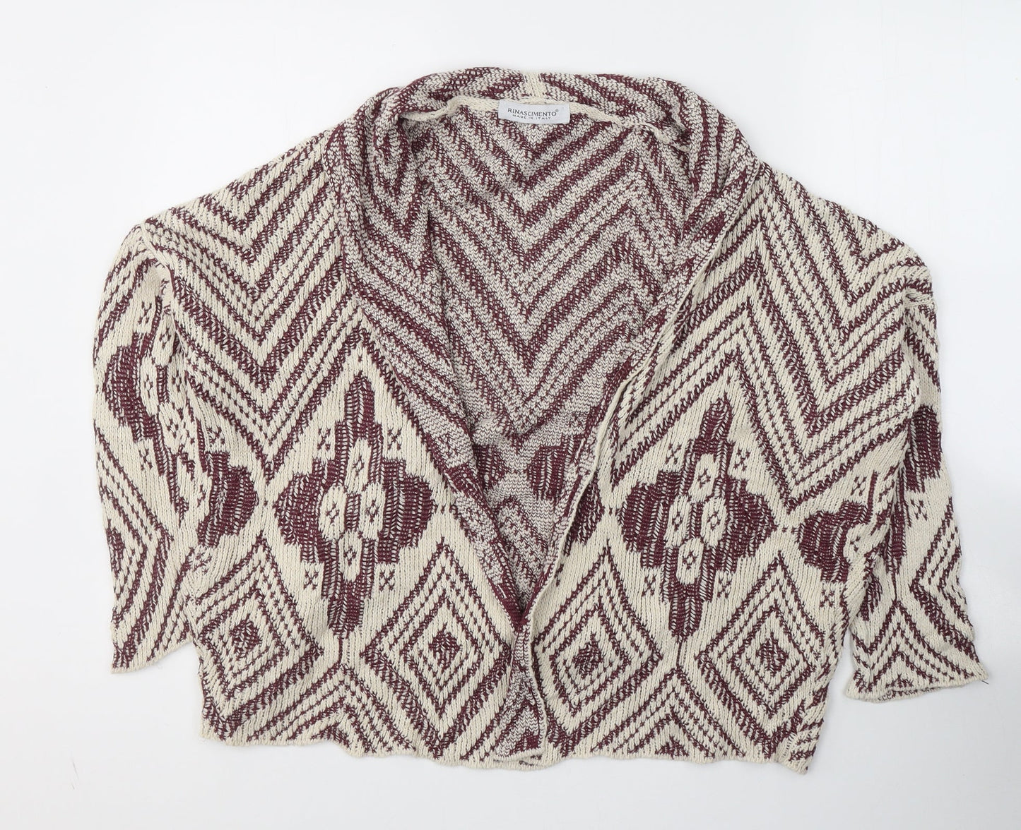 Rinascimento Womens Ivory V-Neck Geometric Cotton Cardigan Jumper Size S