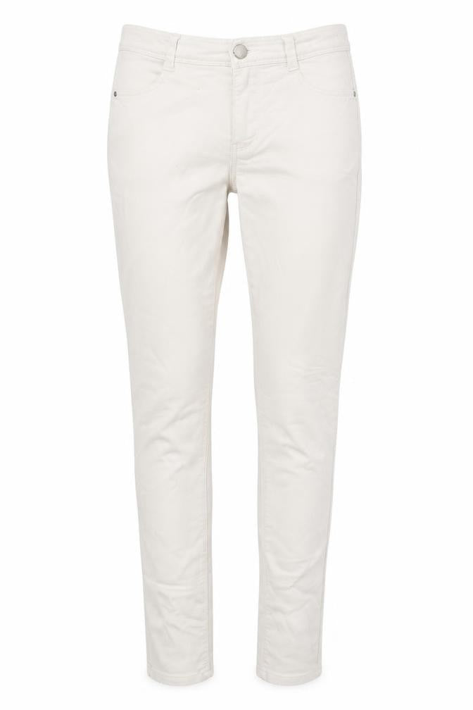 Front view of Dorothy Perkins women’s white cotton skinny jeans, size UK 10, 29-inch leg slim zip