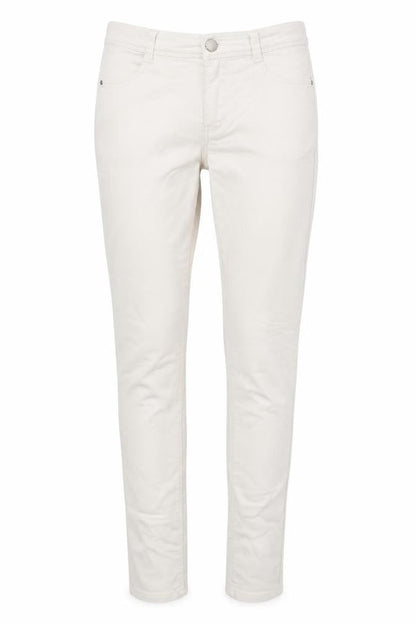 Front view of Dorothy Perkins women’s white cotton skinny jeans, size UK 10, 29-inch leg slim zip