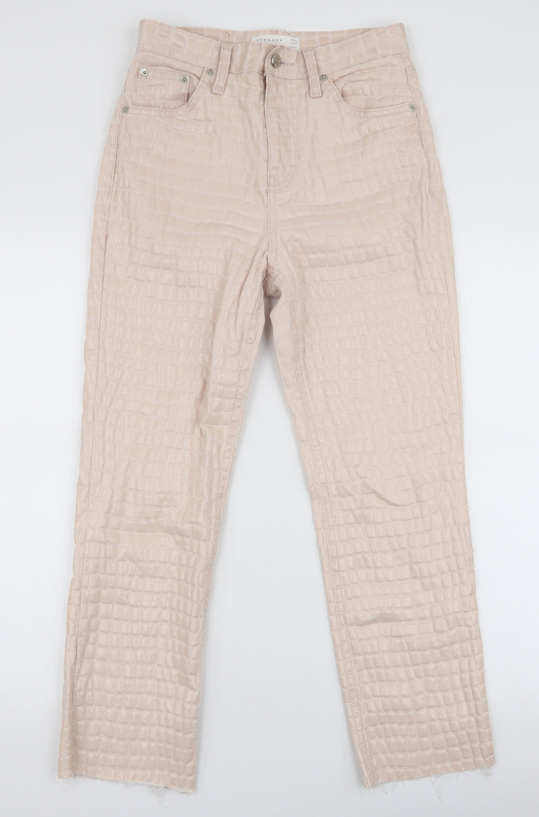 Topshop Womens Ivory  Cotton Mom Jeans Size 26 L32 in Slim Zip