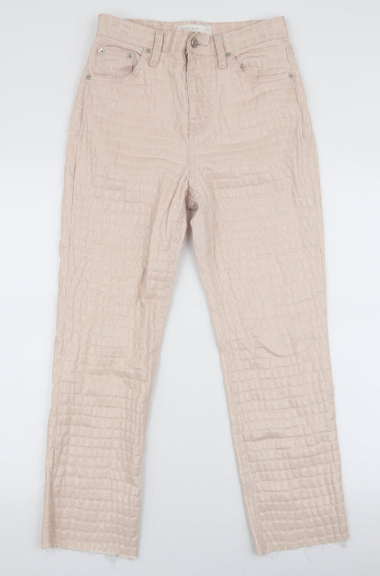 Topshop Womens Ivory  Cotton Mom Jeans Size 26 L32 in Slim Zip