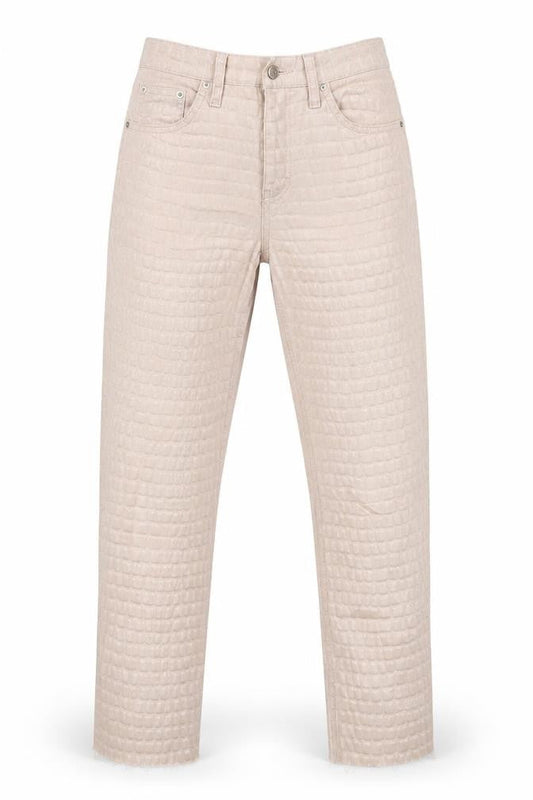 Front view of Topshop women’s ivory cotton mom jeans, size UK 26, 32-inch leg slim zip
