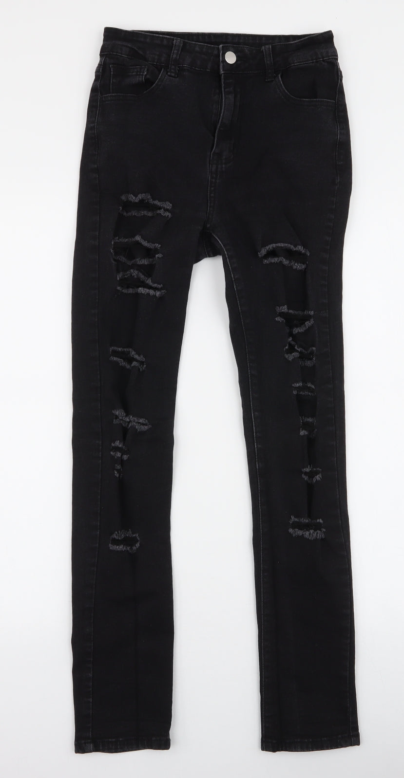 SheIn Womens Black  Cotton Skinny Jeans Size S L28 in Slim Zip