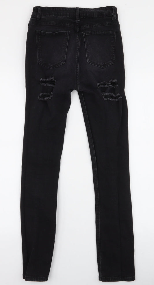 SheIn Womens Black  Cotton Skinny Jeans Size S L28 in Slim Zip