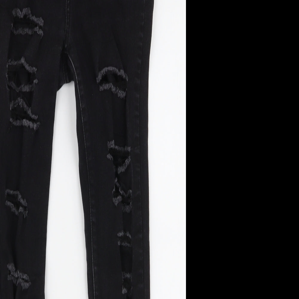 SheIn Womens Black  Cotton Skinny Jeans Size S L28 in Slim Zip