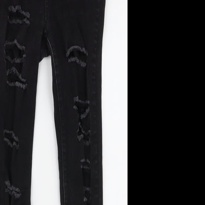 SheIn Womens Black  Cotton Skinny Jeans Size S L28 in Slim Zip