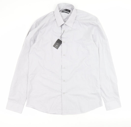 Primark Womens Grey  Polyester Basic Button-Up Size L Collared