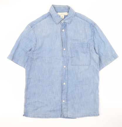 Mens UK Size M H&M Blue  Button-Up Short Sleeve Casual Shirt