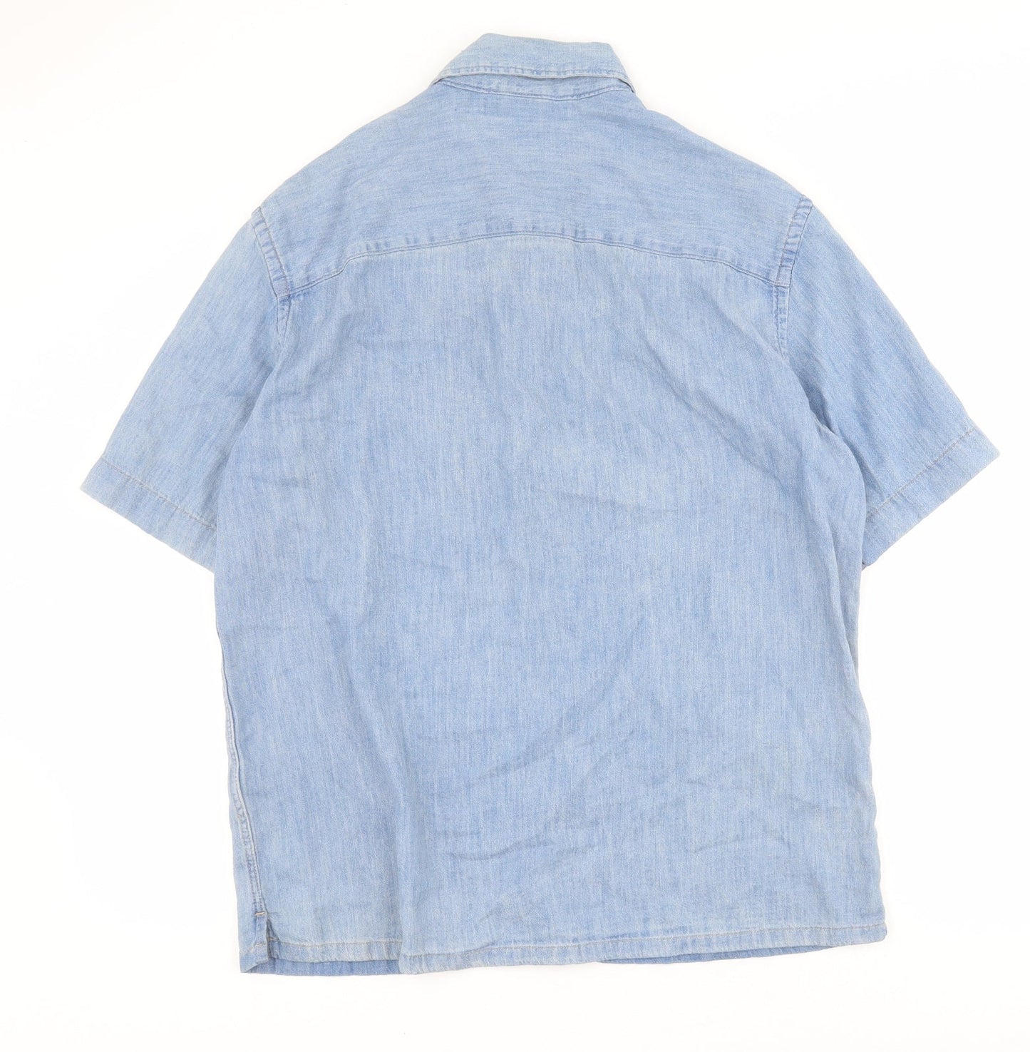 Mens UK Size M H&M Blue  Button-Up Short Sleeve Casual Shirt