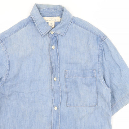 Mens UK Size M H&M Blue  Button-Up Short Sleeve Casual Shirt