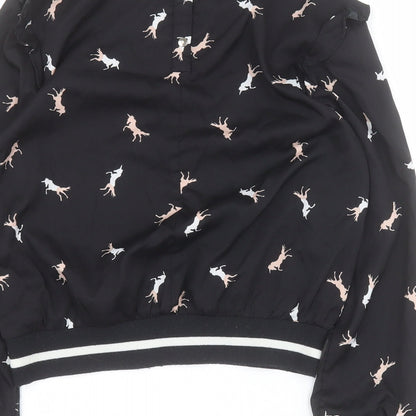 Japna Girls Black  100% Polyester Pullover Blouse Size 12 Years Round Neck Snap - Horse