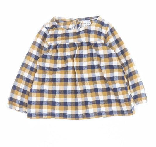 Carters Baby Blue Check 100% Cotton Shirt Dress  Size 12 Months  Round Neck Button