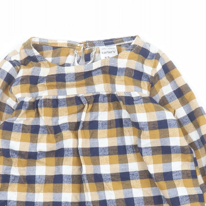 Carters Baby Blue Check 100% Cotton Shirt Dress  Size 12 Months  Round Neck Button