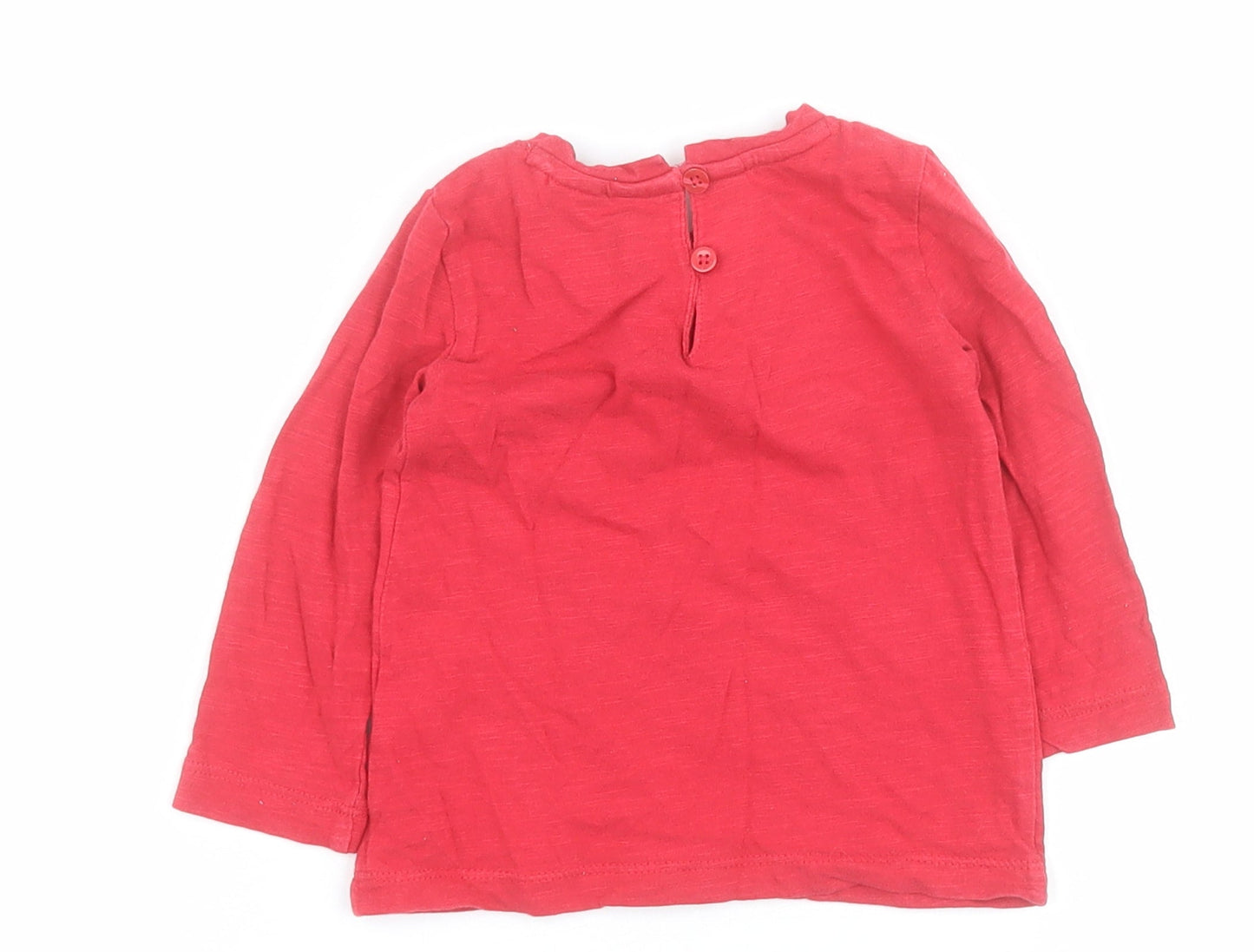 NEXT Baby Red  100% Cotton Pullover T-Shirt Size 6-9 Months Round Neck Button - Flowers