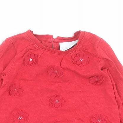 NEXT Baby Red  100% Cotton Pullover T-Shirt Size 6-9 Months Round Neck Button - Flowers