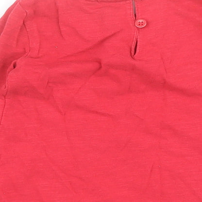 NEXT Baby Red  100% Cotton Pullover T-Shirt Size 6-9 Months Round Neck Button - Flowers