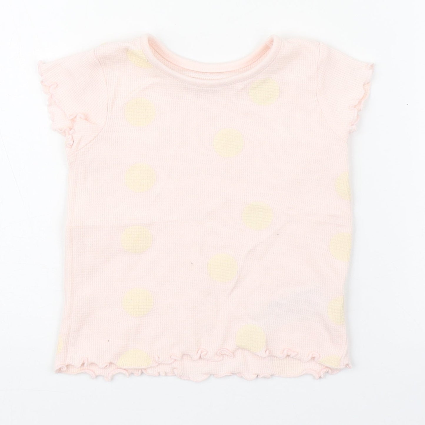 Primark Girls Pink Polka Dot 100% Cotton Basic T-Shirt Size 12-18 Months Round Neck Pullover