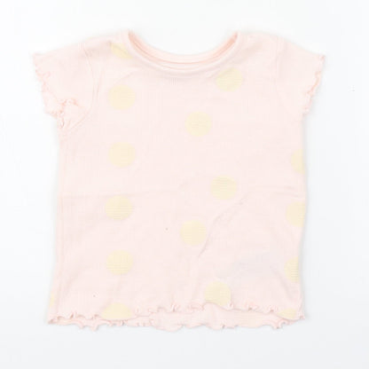 Primark Girls Pink Polka Dot 100% Cotton Basic T-Shirt Size 12-18 Months Round Neck Pullover