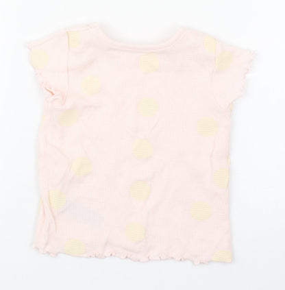 Primark Girls Pink Polka Dot 100% Cotton Basic T-Shirt Size 12-18 Months Round Neck Pullover